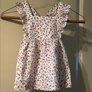 Cute Baby Girl GAP Floral Pinafore Dress - White, Red & Blue, Size 12-18 Months